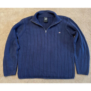 Vintage Ralph Lauren Sweater Mens XL Navy 1/4 Zip Long Sleeve Knit USA Flag